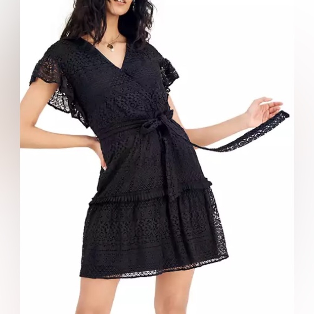 INC International Concepts Women's Lace Tie-Waist Dress Black size 6